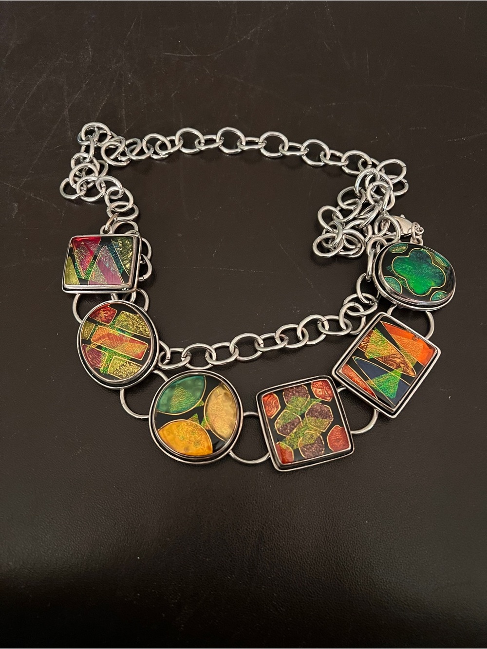 Vintage Chicos Dichronic Multicolor Art Glass Chain Belt